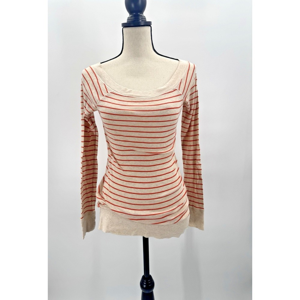 VTG Y2K Old Navy Striped Henley Wide Scoop Neck Fisherman Preppy 90s Slim Fit XS
